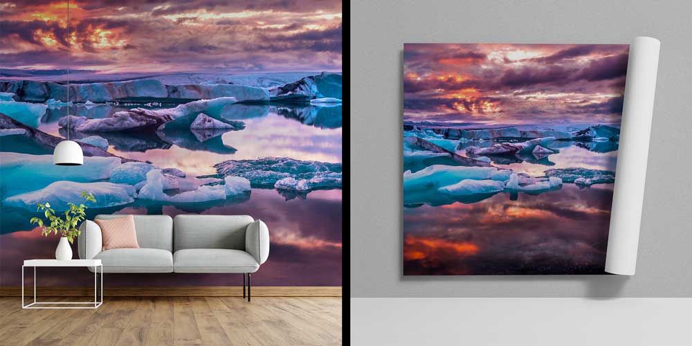 wallpaper-cover-design-13042-04 Gün Batımında Buz Gölü ve Yüzen Buzlar Manzaralı Doğa Duvar Kağıdı 13042