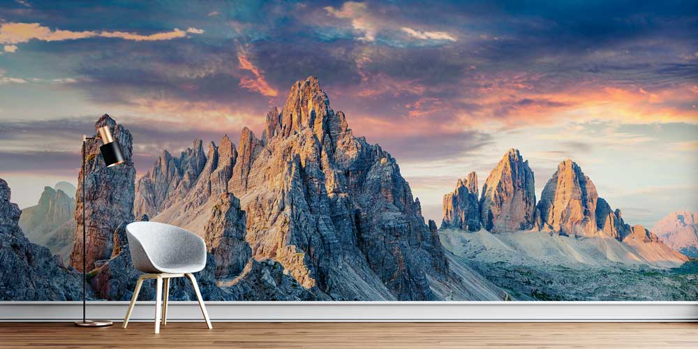 wallpaper-cover-print-13088-00 Kayalık Dağ Zirveleri ve Gün Batımı Manzaralı Avrupa Duvar Kağıdı 13088