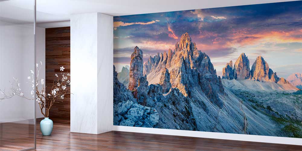 wallpaper-cover-print-13088-01 Kayalık Dağ Zirveleri ve Gün Batımı Manzaralı Avrupa Duvar Kağıdı 13088