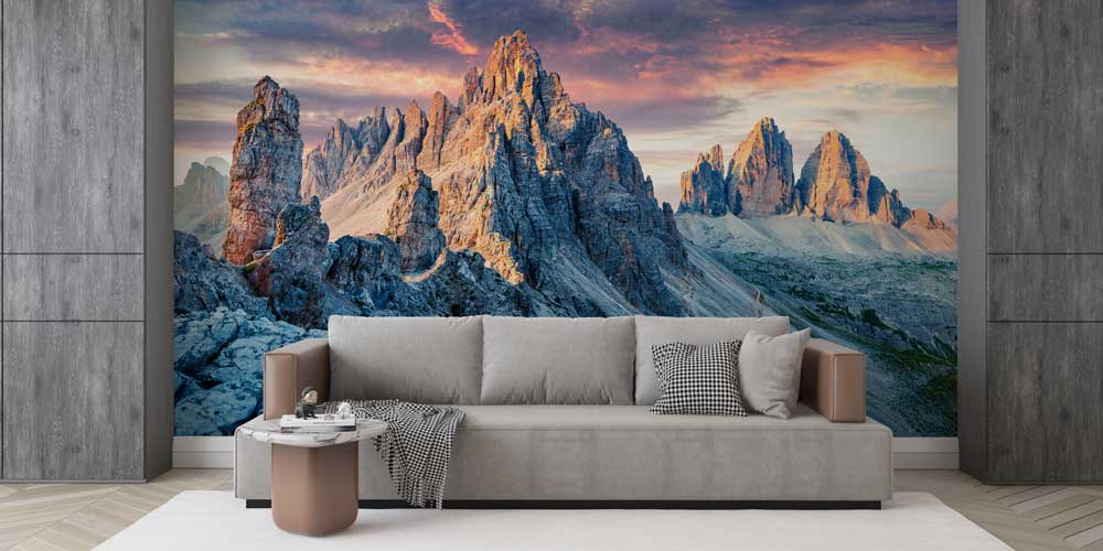 wallpaper-cover-print-13088-04 Kayalık Dağ Zirveleri ve Gün Batımı Manzaralı Avrupa Duvar Kağıdı 13088