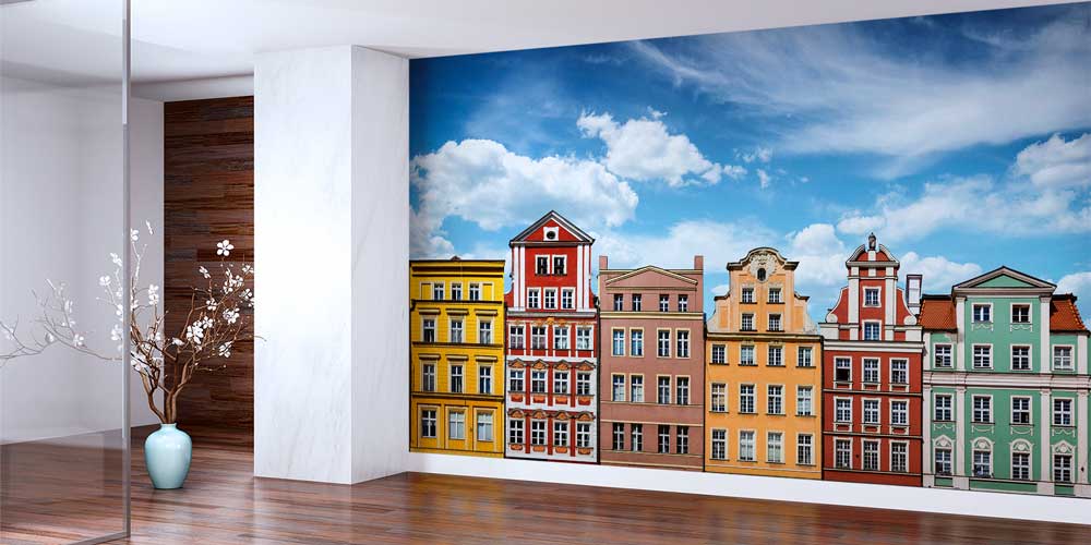 wallpaper-cover-wall-13086-01 Renkli Avrupa Şehir Evleri Manzaralı Duvar Kağıdı 13086