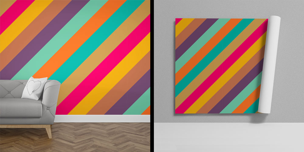 Renkli Diyagonal Şeritli Geometrik Duvar Kağıdı 5233