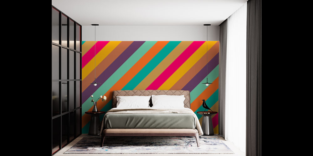 Renkli Diyagonal Şeritli Geometrik Duvar Kağıdı 5233