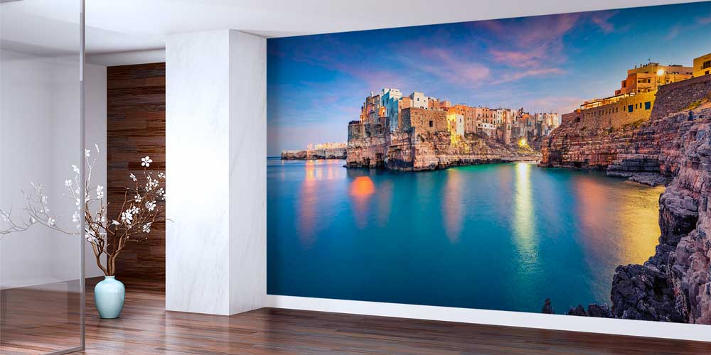 Kayalık Sahil ve Akdeniz Kenti Manzaralı Avrupa Duvar Kağıdı 13114