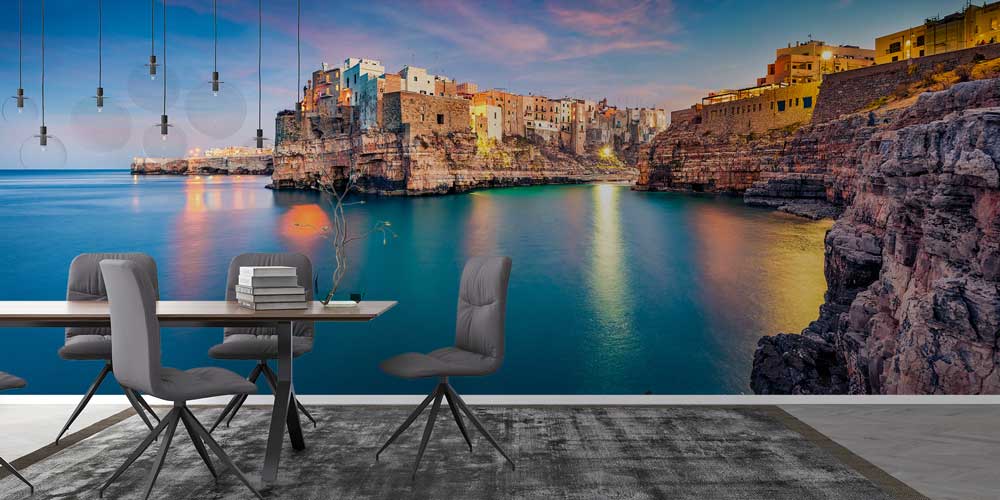 Kayalık Sahil ve Akdeniz Kenti Manzaralı Avrupa Duvar Kağıdı 13114