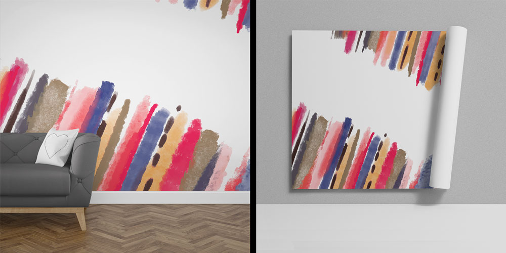 Renkli Fırça Darbeleri Soyut Duvar Kağıdı 4168