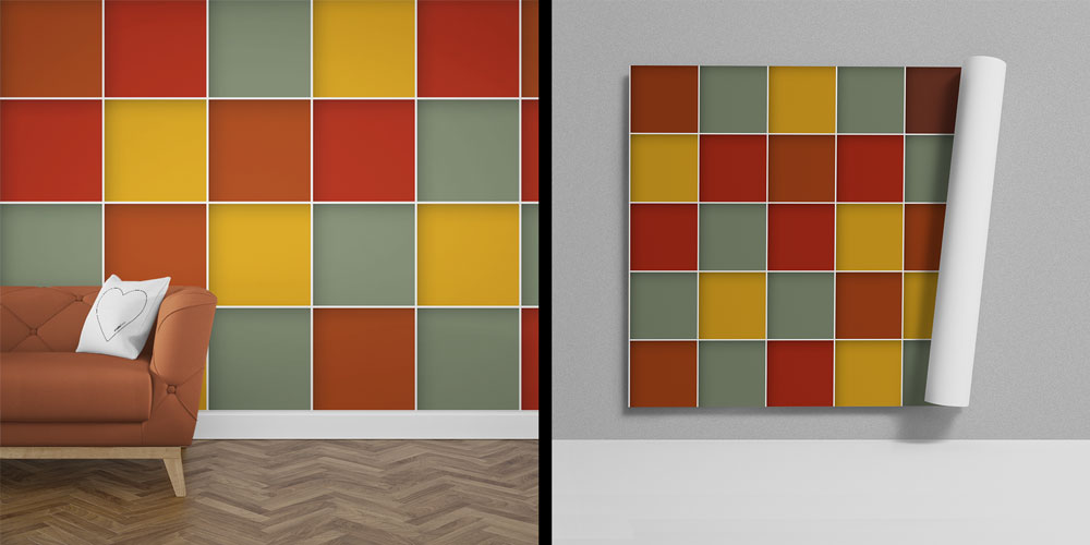 Renkli Kare Geometrik Desen Duvar Kağıdı 5232
