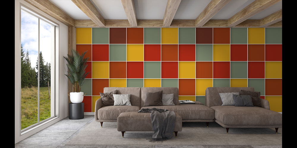 Renkli Kare Geometrik Desen Duvar Kağıdı 5232