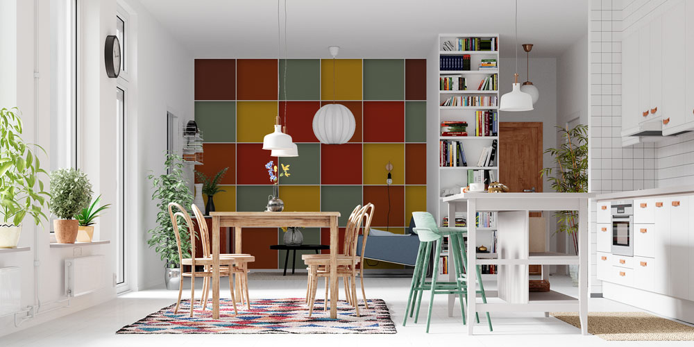 Renkli Kare Geometrik Desen Duvar Kağıdı 5232