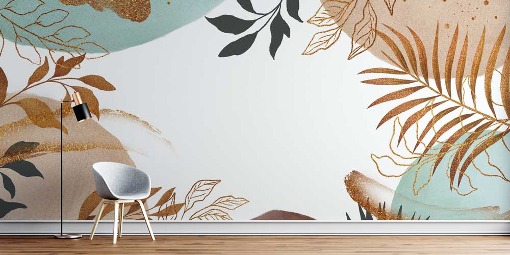 Altın Yaprak Desenli Soyut Duvar Kağıdı 4166