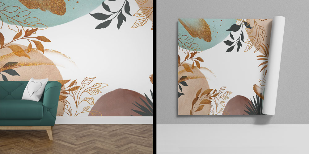 Altın Yaprak Desenli Soyut Duvar Kağıdı 4166