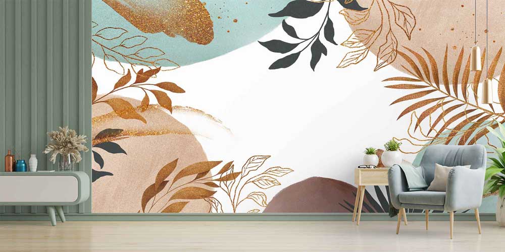 Altın Yaprak Desenli Soyut Duvar Kağıdı 4166