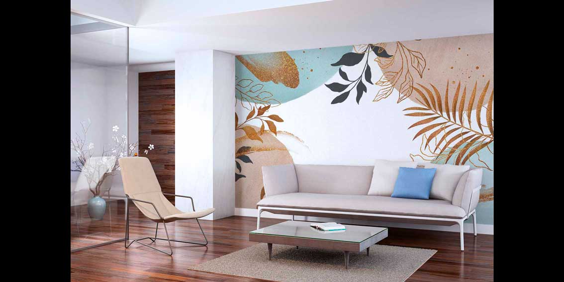 Altın Yaprak Desenli Soyut Duvar Kağıdı 4166