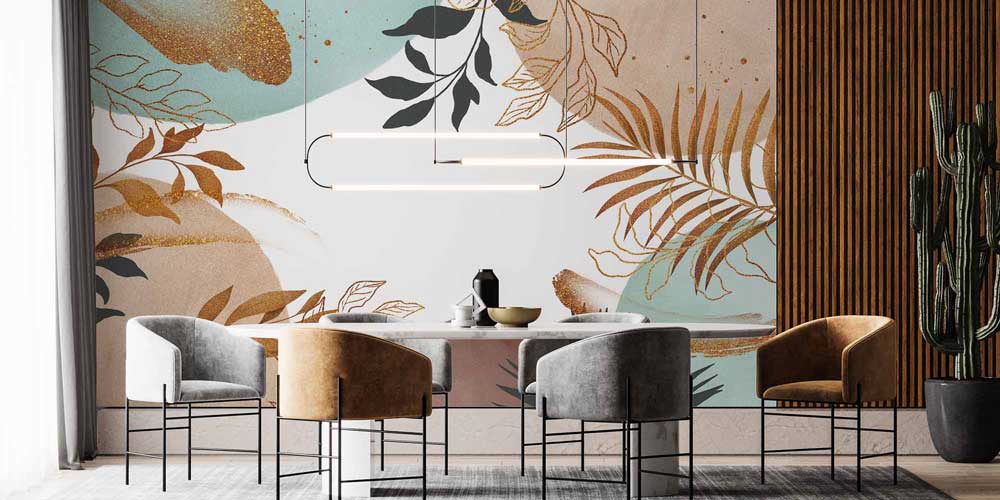 Altın Yaprak Desenli Soyut Duvar Kağıdı 4166