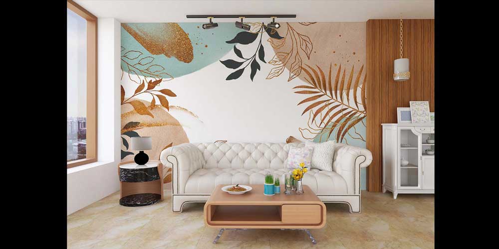 Altın Yaprak Desenli Soyut Duvar Kağıdı 4166