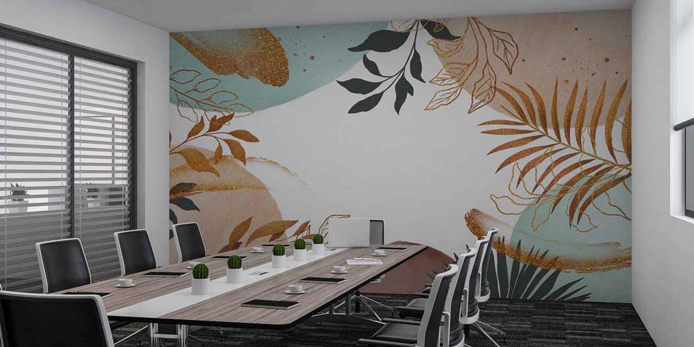 Altın Yaprak Desenli Soyut Duvar Kağıdı 4166