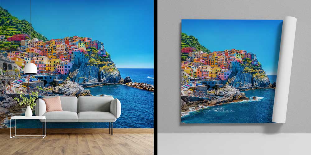 Cinque Terre Manzarası ve Renkli Sahil Köyü Panorama Fotoğraf Duvar Kağıdı 12909