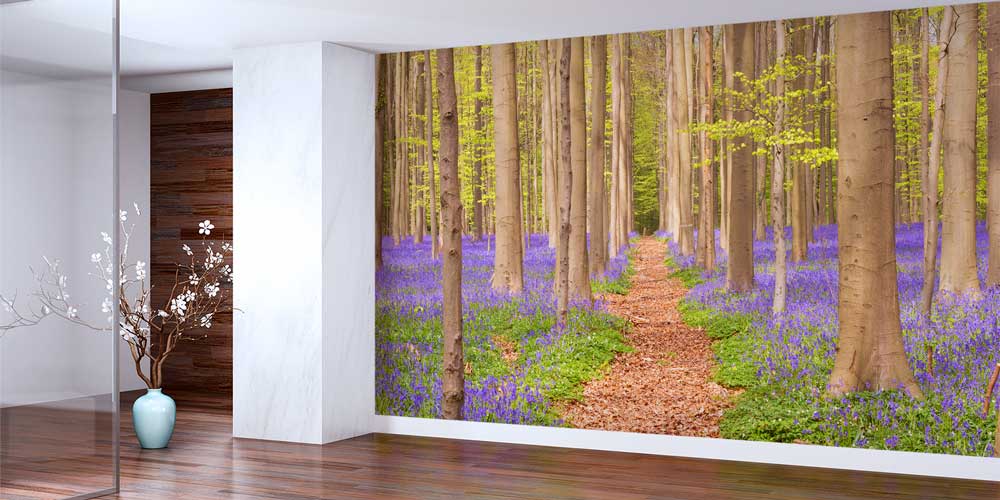 wallpaper-interior-design-13100-01 Mor Çiçekli Orman Yolu Manzaralı Avrupa Duvar Kağıdı 13100