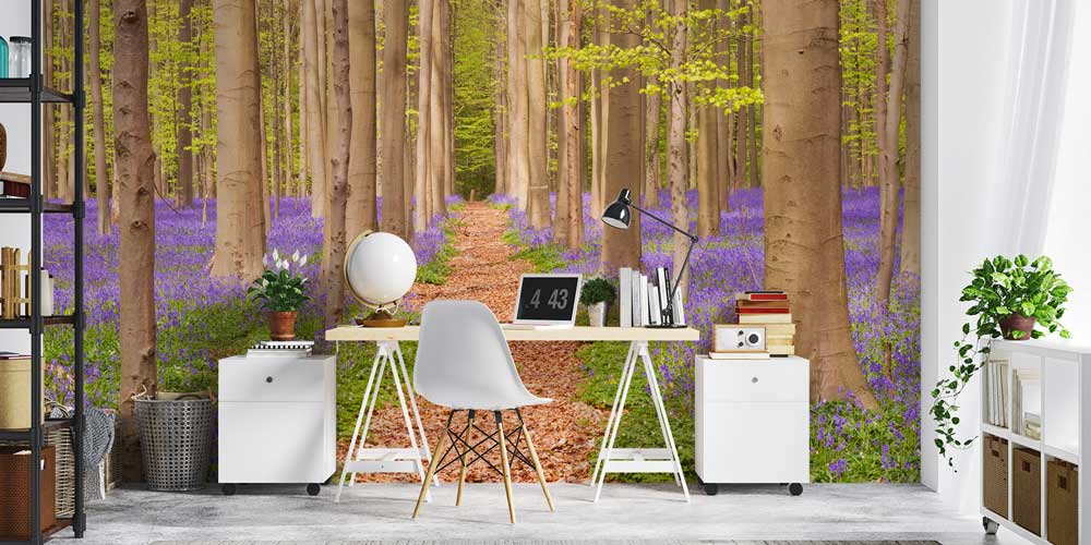 wallpaper-interior-design-13100-02 Mor Çiçekli Orman Yolu Manzaralı Avrupa Duvar Kağıdı 13100