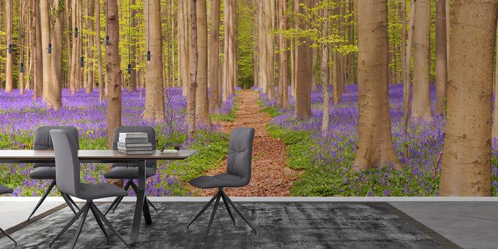 wallpaper-interior-design-13100-03 Mor Çiçekli Orman Yolu Manzaralı Avrupa Duvar Kağıdı 13100