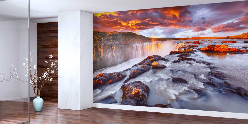 Gün Batımında Şelale ve Kayalıklar Manzaralı Avrupa Duvar Kağıdı 13098