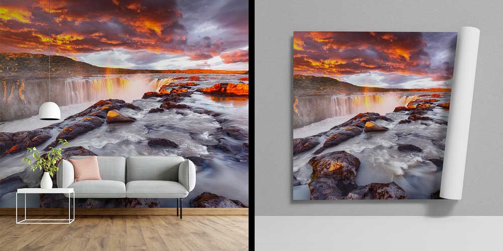 Gün Batımında Şelale ve Kayalıklar Manzaralı Avrupa Duvar Kağıdı 13098