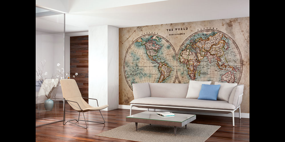 Çift Yarımküre Antik Dünya Haritası Harita Sanatı Duvar Kağıdı 5243