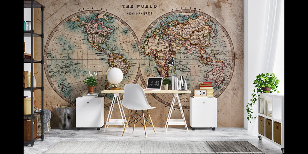 Çift Yarımküre Antik Dünya Haritası Harita Sanatı Duvar Kağıdı 5243
