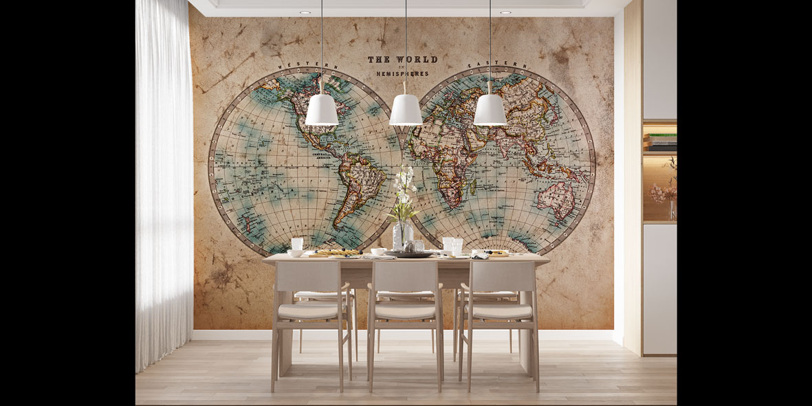 Çift Yarımküre Antik Dünya Haritası Harita Sanatı Duvar Kağıdı 5243