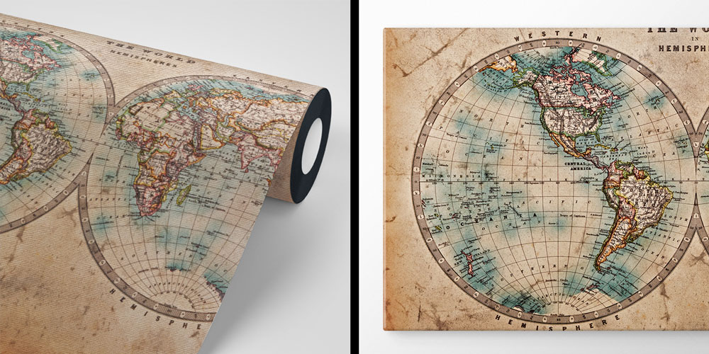 Çift Yarımküre Antik Dünya Haritası Harita Sanatı Duvar Kağıdı 5243