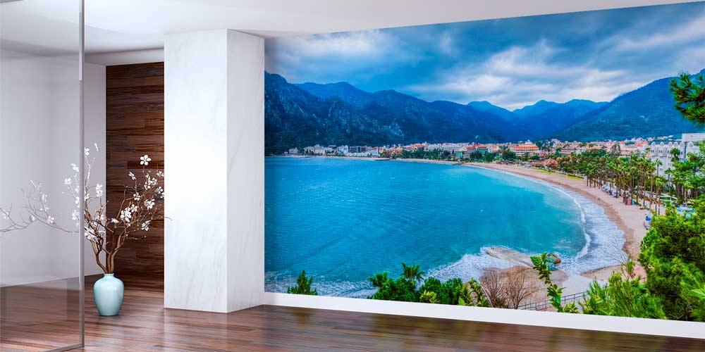 wallpaper-wall-art-11526-01 Dağlarla Çevrili Kıyı Kenti ve Deniz Manzaralı Duvar Kağıdı 11526