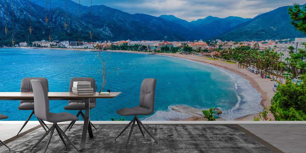 wallpaper-wall-art-11526-02 Dağlarla Çevrili Kıyı Kenti ve Deniz Manzaralı Duvar Kağıdı 11526