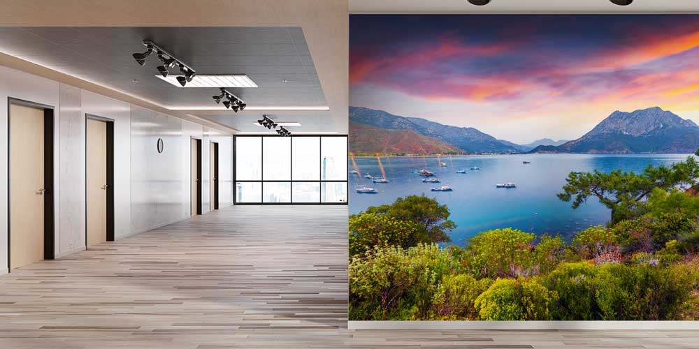 Dağlarla Çevrili Koy ve Gün Batımı Manzaralı Duvar Kağıdı 11531