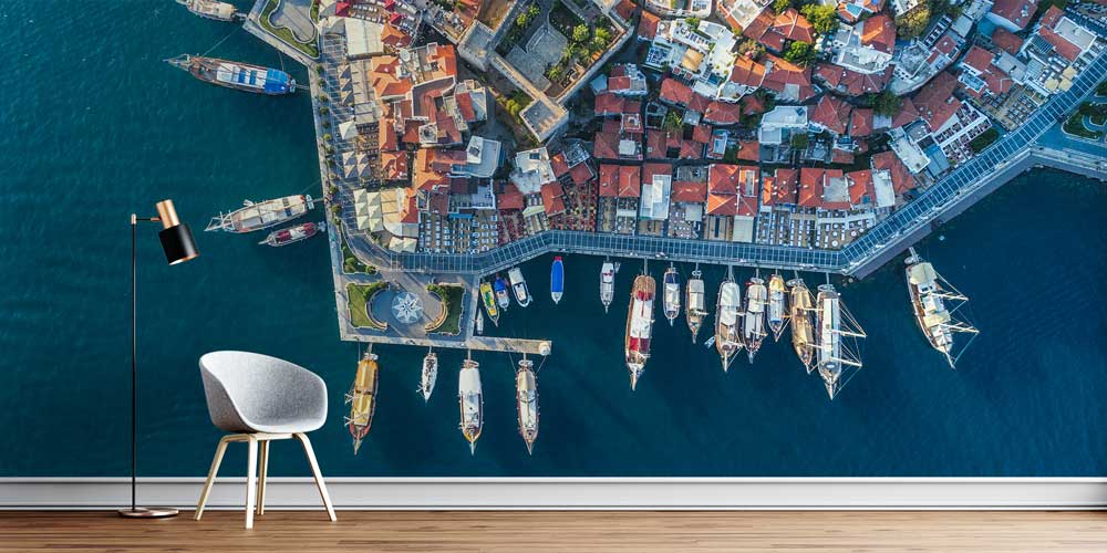 Havadan Marina ve Kıyı Yerleşimi Manzaralı Duvar Kağıdı 11537