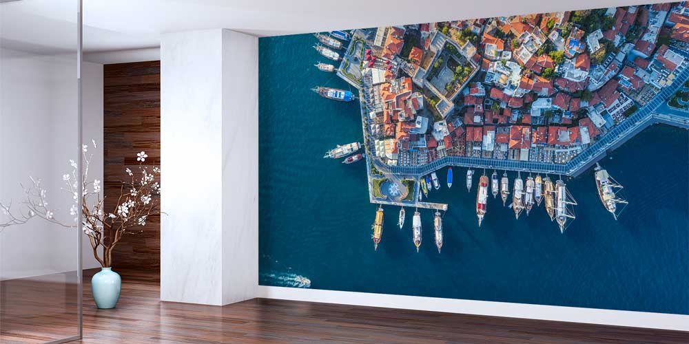 wallpaper-wall-art-11537-01 Havadan Marina ve Kıyı Yerleşimi Manzaralı Duvar Kağıdı 11537