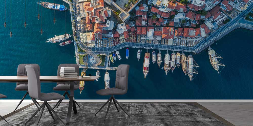 wallpaper-wall-art-11537-02 Havadan Marina ve Kıyı Yerleşimi Manzaralı Duvar Kağıdı 11537