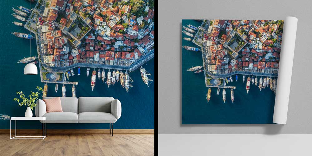 wallpaper-wall-art-11537-03 Havadan Marina ve Kıyı Yerleşimi Manzaralı Duvar Kağıdı 11537