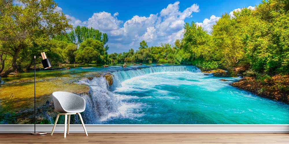 Turkuaz Şelale ve Doğal Nehir Manzaralı Duvar Kağıdı 11540
