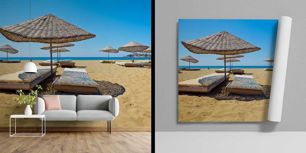 Hasır Şemsiyeli Kumsal Manzarası Duvar Kağıdı 11541