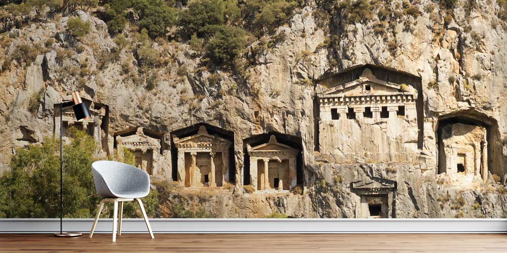 Kayaya Oyulmuş Antik Likya Mezarları Manzarası Duvar Kağıdı 11547