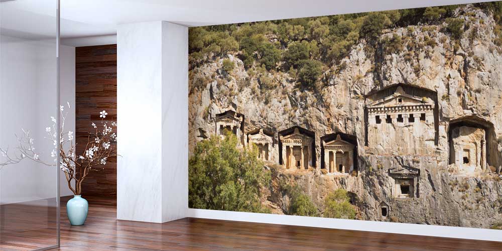 Kayaya Oyulmuş Antik Likya Mezarları Manzarası Duvar Kağıdı 11547