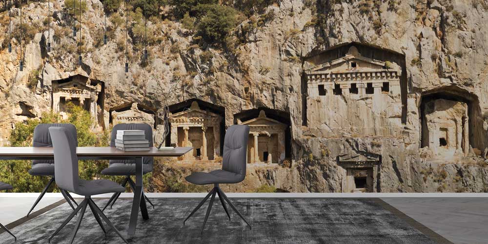 Kayaya Oyulmuş Antik Likya Mezarları Manzarası Duvar Kağıdı 11547