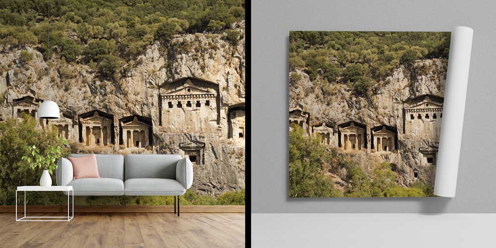 Kayaya Oyulmuş Antik Likya Mezarları Manzarası Duvar Kağıdı 11547