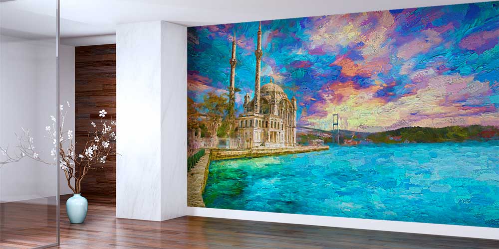 Ortaköy Camii Sanatsal Boğaz Manzarası Duvar Kağıdı 11561