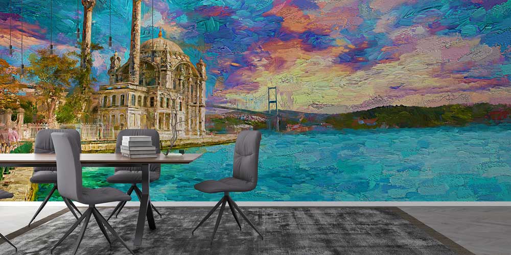 Ortaköy Camii Sanatsal Boğaz Manzarası Duvar Kağıdı 11561