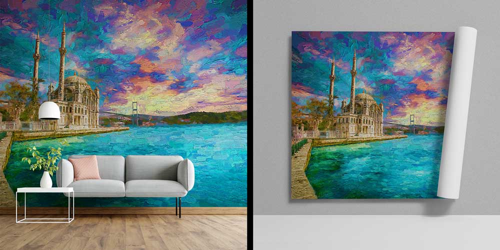 Ortaköy Camii Sanatsal Boğaz Manzarası Duvar Kağıdı 11561