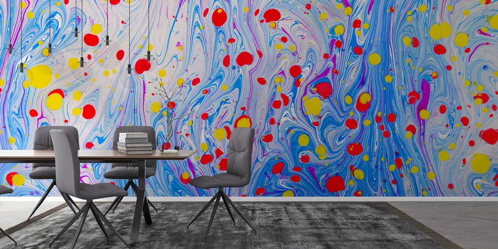 Renk Sıçramalı Soyut Akışkan Sanat Duvar Kağıdı 11621