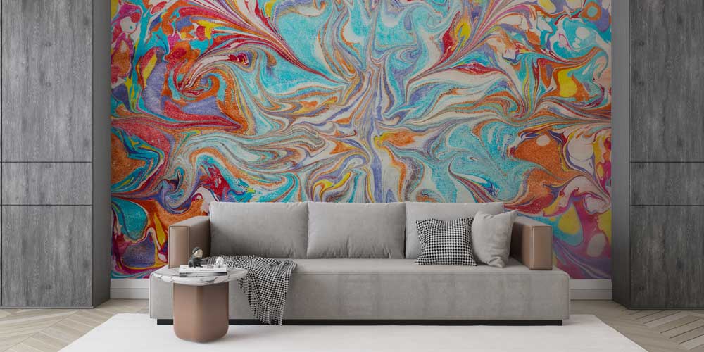 Çok Renkli Soyut Akışkan Sanat Desenli Duvar Kağıdı 11622