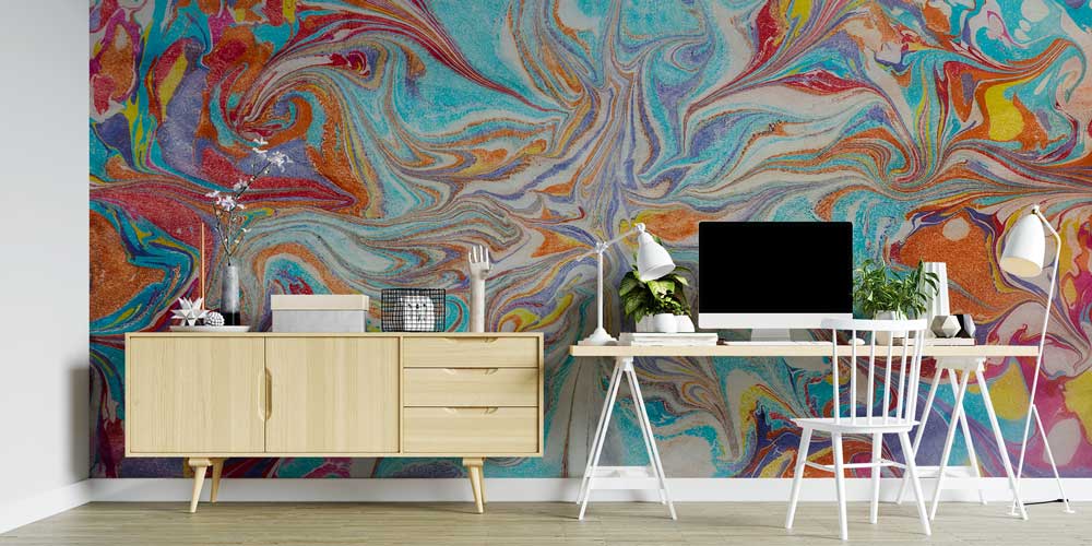 Çok Renkli Soyut Akışkan Sanat Desenli Duvar Kağıdı 11622