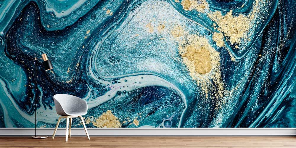 Altın Dokulu Soyut Akışkan Sanat Desenli Duvar Kağıdı 11624